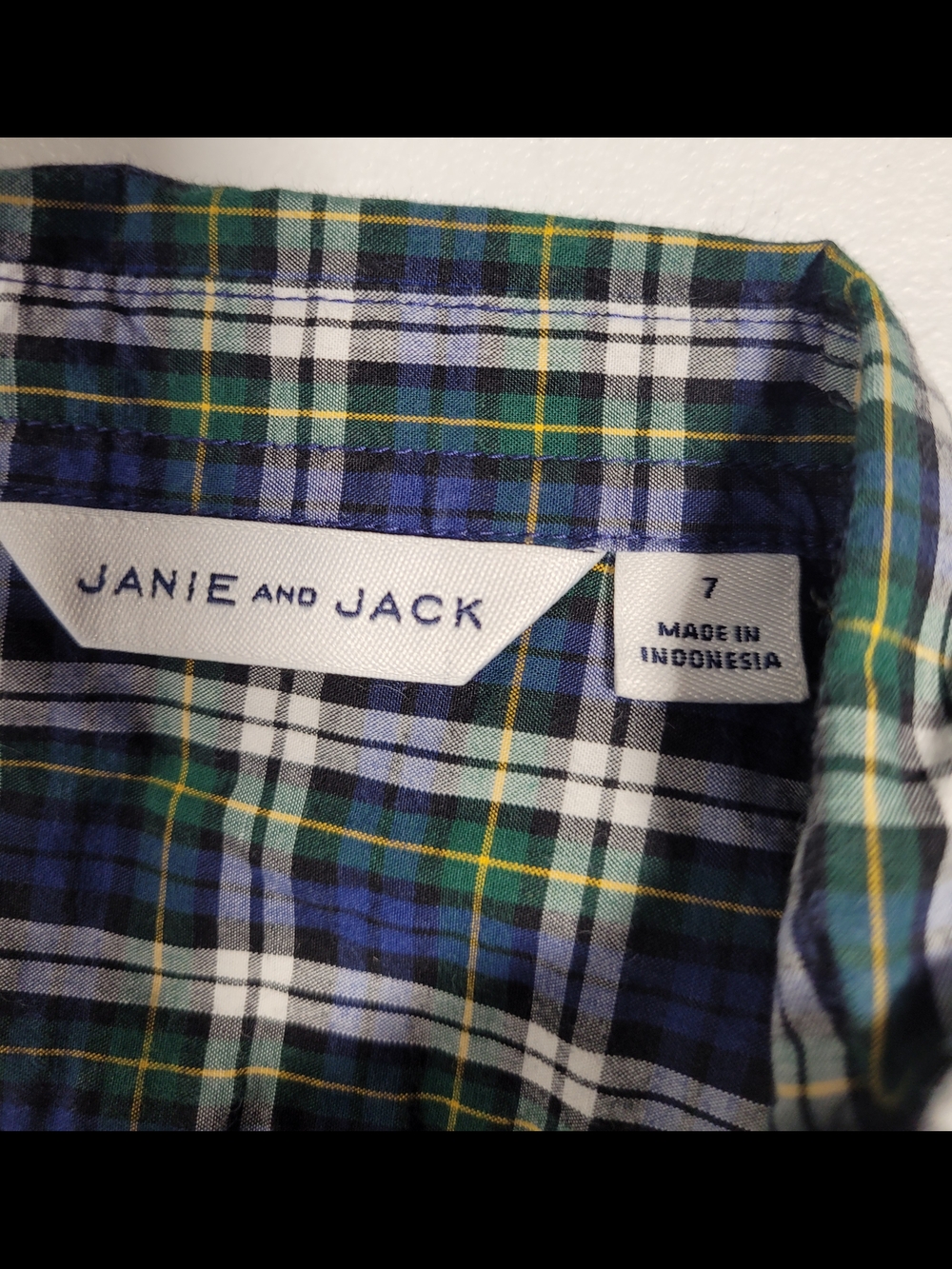 Janie and Jack Green, Blue & White Plaid Shirt - Picture 2 of 3